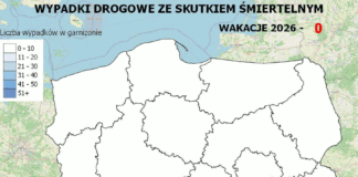 Policyjna mapa wypadków drogowych ze skutkiem śmiertelnym – Wakacje 2026